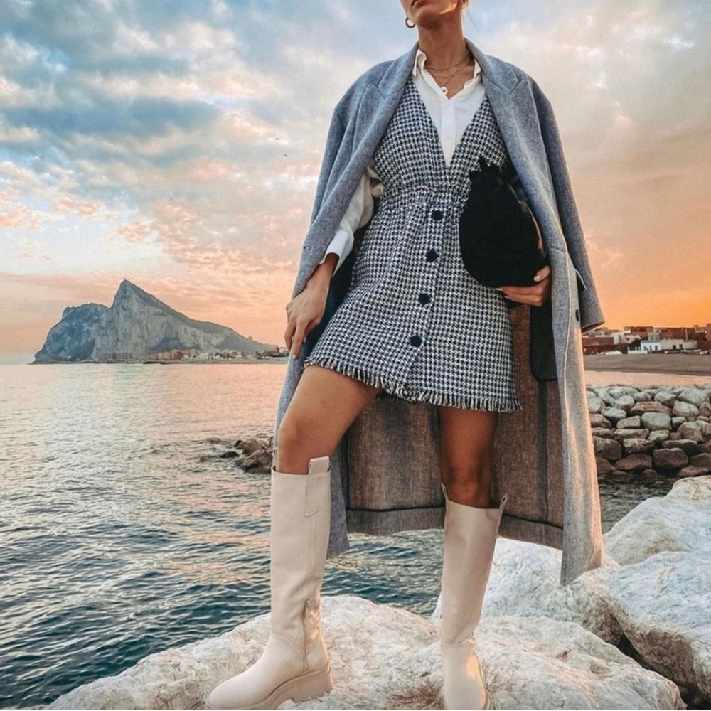 Zara Houndstooth Mini Pinafore Dress